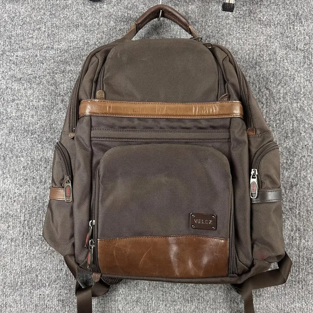 Velez Mens Leather Backpack Brown Soft Case Travel Daypack Office Work Casual